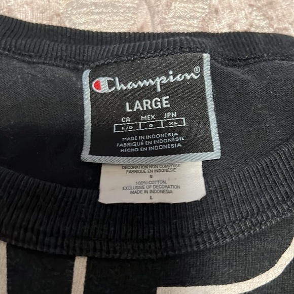 Women's Champion Heritage Cropped Tee, All Over Logo Big Block Text Outline Blac - Picture 11 of 11